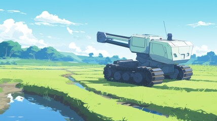 train in the countryside. Digital made background. Generative AI