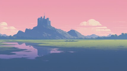 sunset over lake. Digital made background. Generative AI