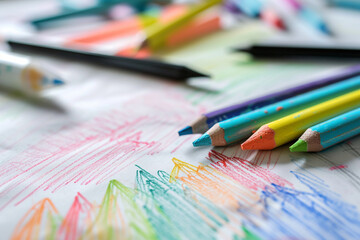 color pencil and paper with colorful painting, Generative Ai