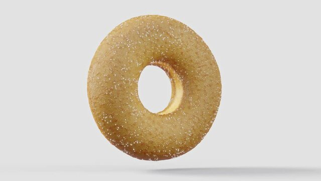 Chocolate glazed donut with sprinkles rotating on a white background. 3d render and illustration of pastry and confectionery