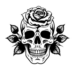 Gothic Skull with Blooming Rose Vector