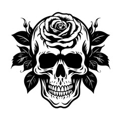 Gothic Skull with Blooming Rose Vector