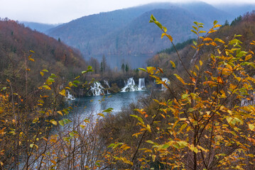 Waterfalls, rivers and lakes in cascades in Croatia. Plitvice Lakes National Park