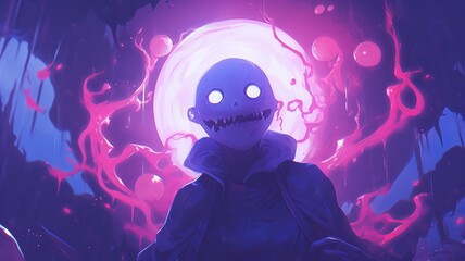 Purple illustration of a monster on a purple background. Cool wallpaper. Generative AI