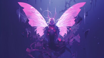 butterfly monster on a purple background. Generative AI