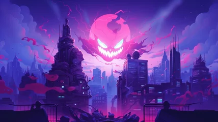  Purple illustration of a monster on a purple background. Cool wallpaper. Generative AI © ArtSpree