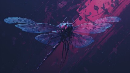 dragonfly on a black background. Beautiful 4K purple Background. Digital Illustration. Generative AI - obrazy, fototapety, plakaty