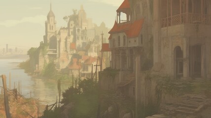 castle in the morning. Generative AI