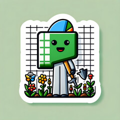 An Excel icon as a gardener, surrounded by plants and flowers shaped like pie charts and bar graphs, symbolizing a harmonious blend of nature and data visualization.