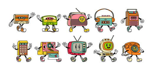 70s Retro Tech Cartoon Characters - obrazy, fototapety, plakaty