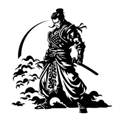 Samurai Warrior in Armor Vector Illustration