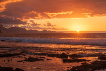 Sunset view of Fuerteventura coast in La Pared