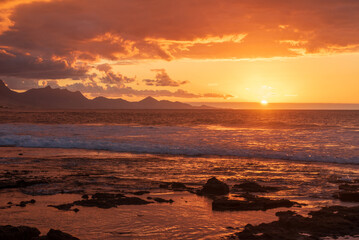 Sunset view of Fuerteventura coast in La Pared