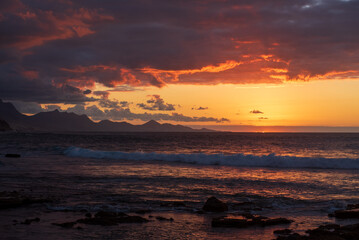 Sunset view of Fuerteventura coast in La Pared