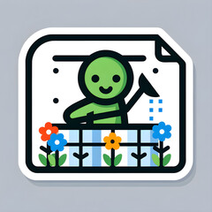 A cute design with a friendly Excel icon as a gardener, tending to a garden of data flowers and chart trees, symbolizing the nurturing and growth in data management.