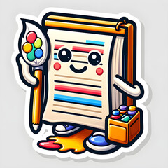 Un diseño caprichoso de un amigable icono de Word como artista, pintando un documento colorido en un lienzo.