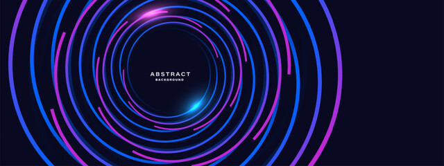 Blue abstract background with spiral circle lines, technology futuristic template. Vector illustration.	

