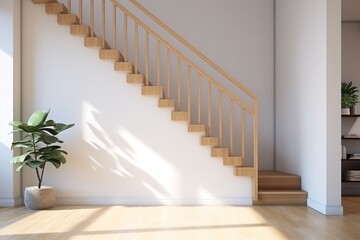 white scandinavian staircase interior details, frame on the wall