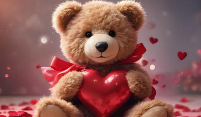 Cute teddy bear holding red heart, valentine's day background , bear wallpaper, love theme, valentines wallpaper