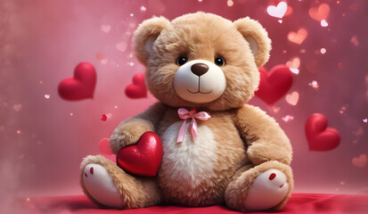 Cute teddy bear holding red heart, valentine's day background , bear wallpaper, love theme, valentines wallpaper