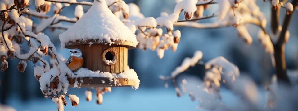little snow covered birdhouse