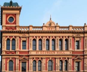 Poster St George’s Hall building, built in 1889, a heritage-listed Victorian-style, at King Street in Newtown, nowadays is Occupied by Newtown High School of Performing Arts. Sydney, January 2020 © Wagner