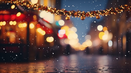 Fototapeta na wymiar Festive evening street blur in Christmas vibes