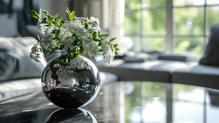 shiny metallic flower vases in the Melty Metallics style as an element in a modern interior - obrazy, fototapety, plakaty