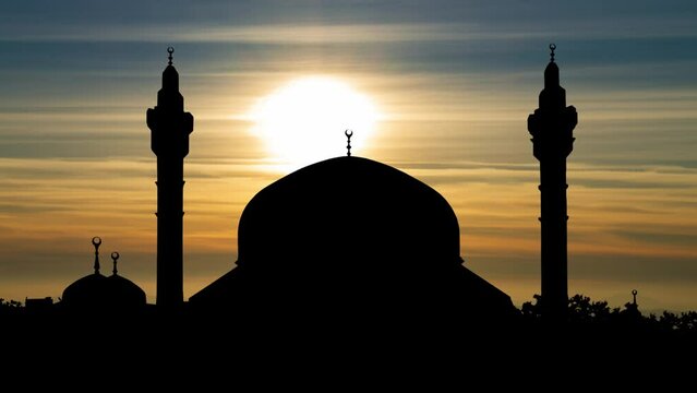 King Abdullah Mosque, Time Lapse at Sunset with Colorful Clouds, Amman, Jordan