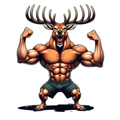 Muscular deer illustration. Suitable for fitness logos, bodybuilders, gym athletes.
