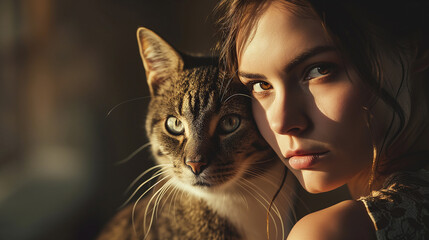 Portrait of a girl with a cat.