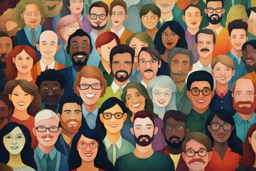 Large group of people. Seamless pattern. Vector illustration, Diverse Crowd, Community of Different People, AI Generated