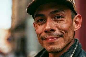 Street style photograph close-up of an latin man in the city