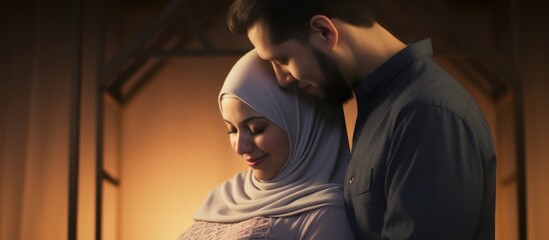 Muslim couple showing ultrasound of their child, closeup shot.