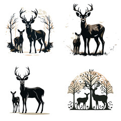 deer, animal, silhouette, reindeer, vector, wild, mammal, nature, illustration, animals, wildlife, christmas, antler, stag, antelope, elk, hunting, cartoon, forest, antlers, icon, horns, buck, art, bl