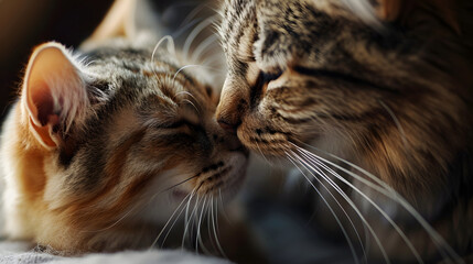 Affectionate Cats Nuzzling Each Other in a Tender Moment Closeup