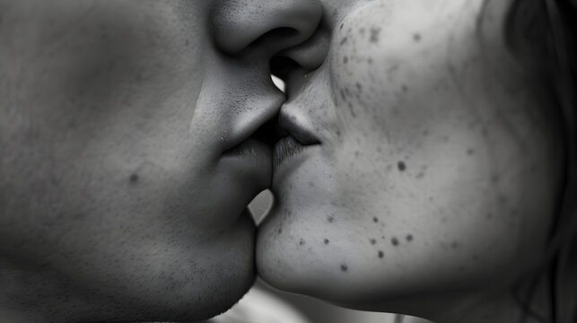 Intimate Closeup of a Couple's Kiss