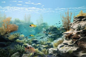 Underwater view of coral reef with fish. Underwater world, Discover ocean rejuvenation through a collaborative restoration of marine ecosystems, AI Generated