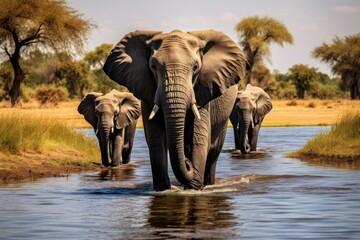 Elephants in Chobe National Park, Botswana, Africam, Elephants in Chobe National Park, Botswana, Africa, AI Generated