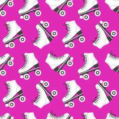 Seamless pattern with cute retro roller skates. Vintage background for children's textiles, wrapping paper. Cartoon background for girls. Vector