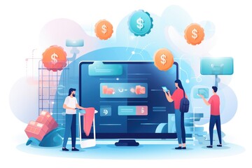 Online shopping concept vector illustration. Cartoon flat tiny people characters buying goods on internet. E-commerce, e-commerce, online shopping metaphor metaphor, AI Generated