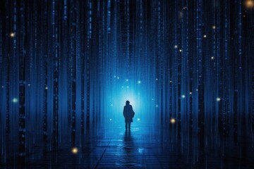 Abstract blue digital technology background. Vector illustration for your graphic design, Electric blue binary code rain, AI Generated