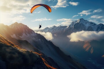 Paraglider with backpack on the top of the mountain, Embark on an exhilarating mountain adventure!, AI Generated