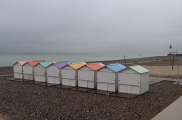 branded beach huts in Le Treport, France 