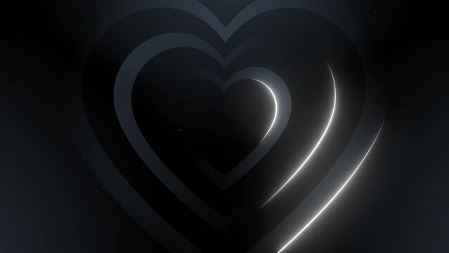 Abstract background animation with heart shape, glowing animated lines in white neon colors, futuristic 3D animation, 4K
