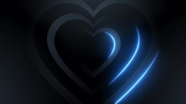 Abstract background animation with heart shape, glowing animated lines in blue neon colors, futuristic 3D animation, 4K