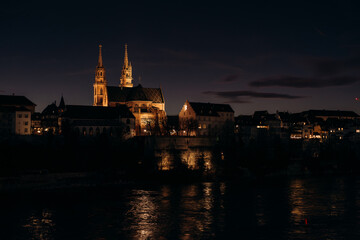 Obraz premium Gothic cathedral in the evening, old historic cathedral glows at night