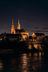 Fototapeta premium Gothic cathedral in the evening, old historic cathedral glows at night