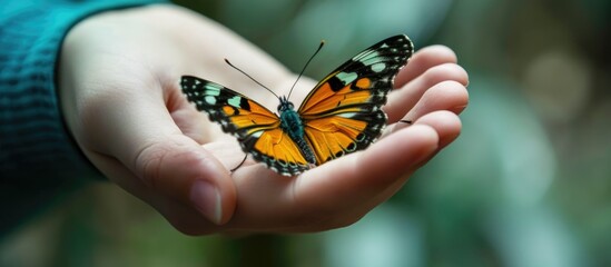 Butterfly landed gently in hand.