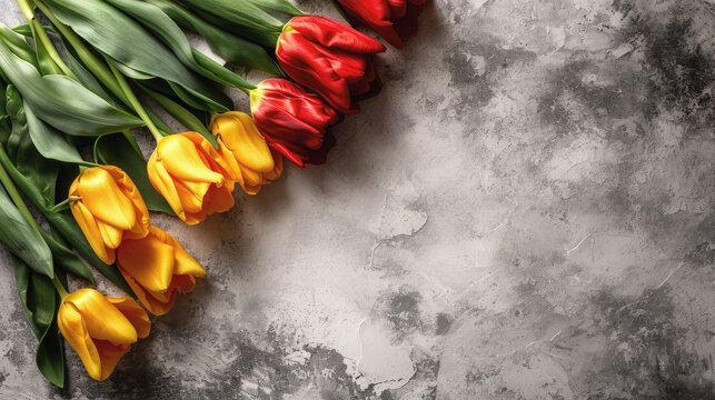 Indian Independence Day. Tulips in the colors of the Indian Flag on a cement background.